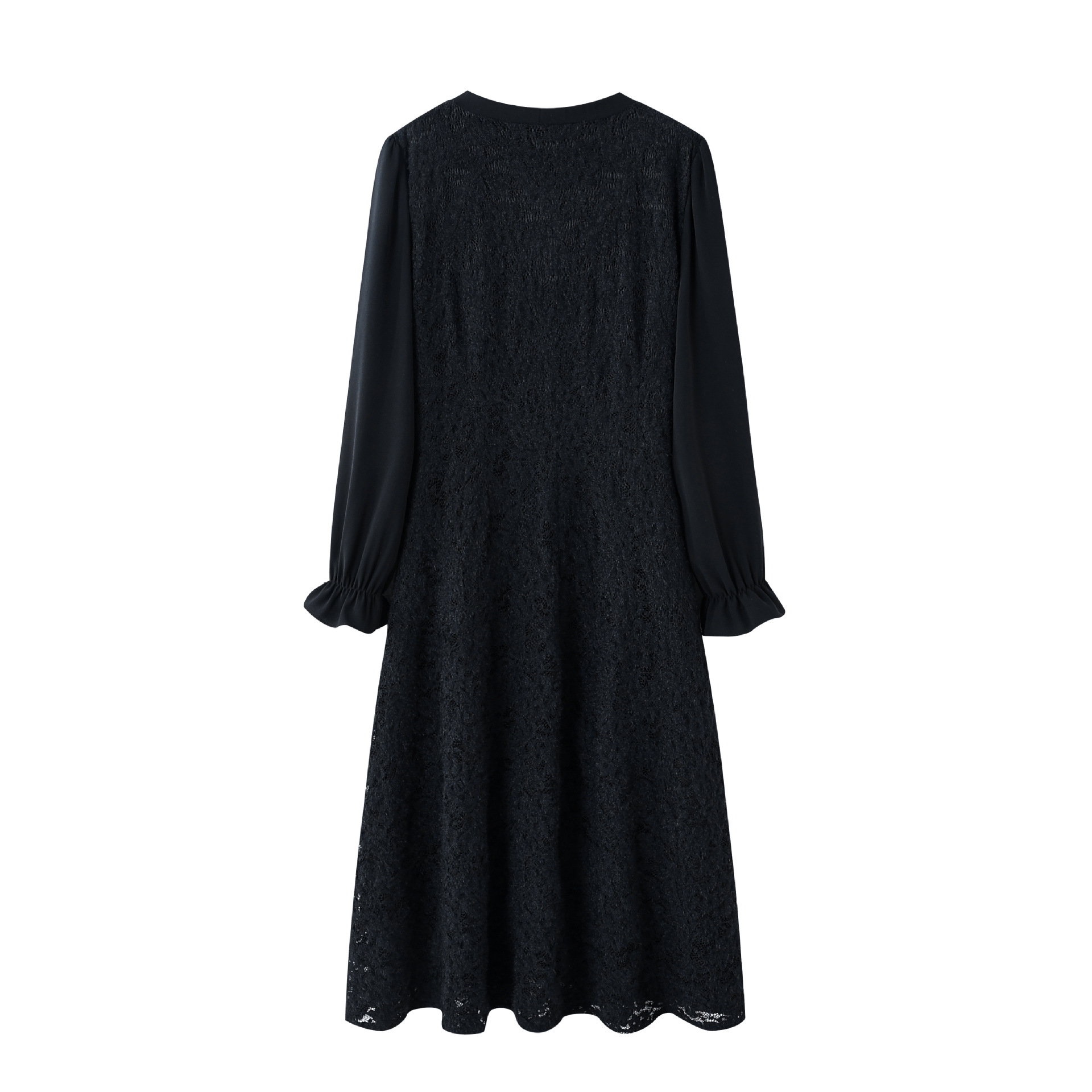 공장 도매 가공 및 사용자 정의 2023 가을 슬리밍 레이스 긴팔 드레스 뚱뚱한 자매 중간 길이 허리