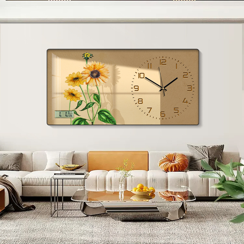 Reloj de estilo crema moderno minimalista flor estilo silencioso pintura decorativa Reloj de pared minimalista pared de fondo pintura Reloj de pared