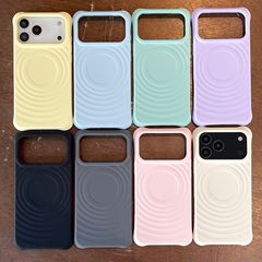 iPhone16promax対応 立体水波紋スマホケース Apple17肌触り波紋磁気吸着液体シリコン