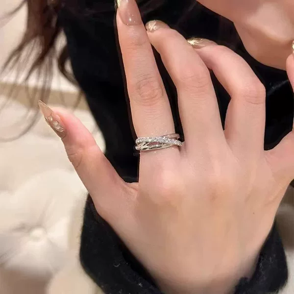 Cross-Border Minimalist Cold Style Three-Ring Cross Open Ring for Women, Versatile Personality Ring, Light Luxury Niche Design Index Finger Ring