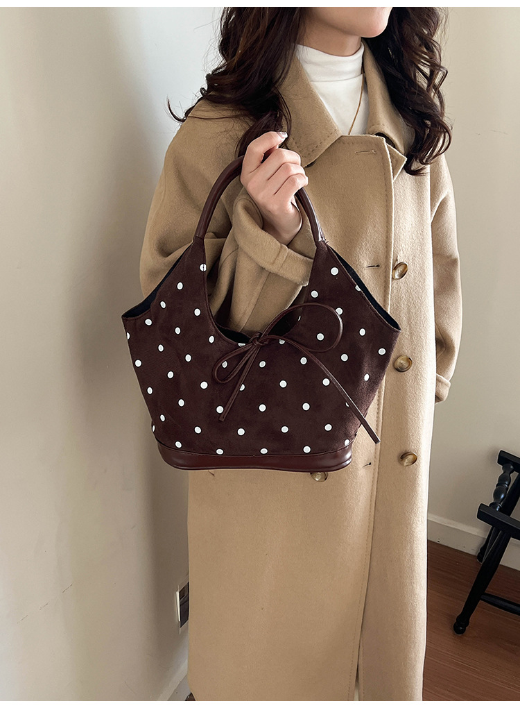 Polka Dot Bow Detail Soft Bucket Shoulder Bag 17
