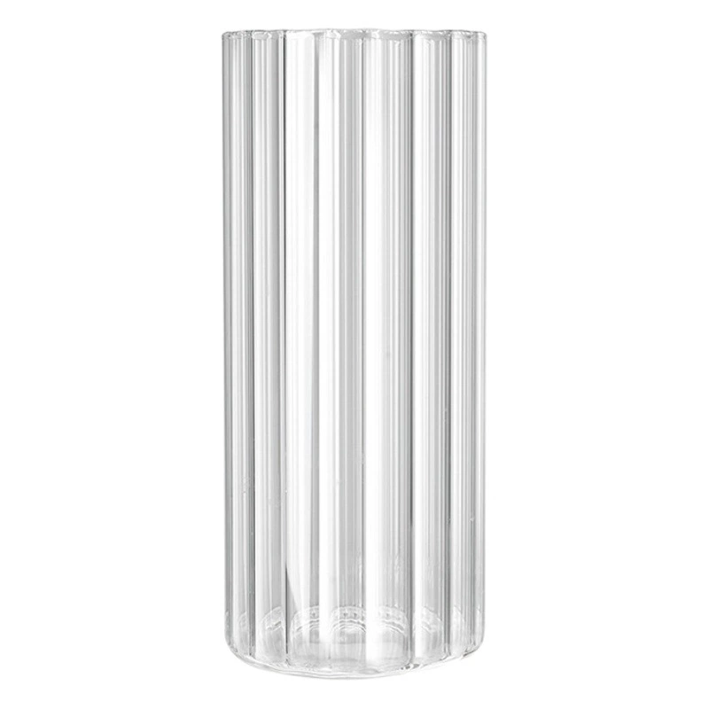 Прозрачная декоративная стеклянная ваза в скандинавском стиле ins Креативное украшение для гостиной Ваза с вертикальным узором Сухие цветы Гидропонная Цветочная композиция
