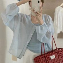 防晒衬衫外套女薄款夏季冰丝小披肩开衫短款宽松长袖时尚衬衣外搭