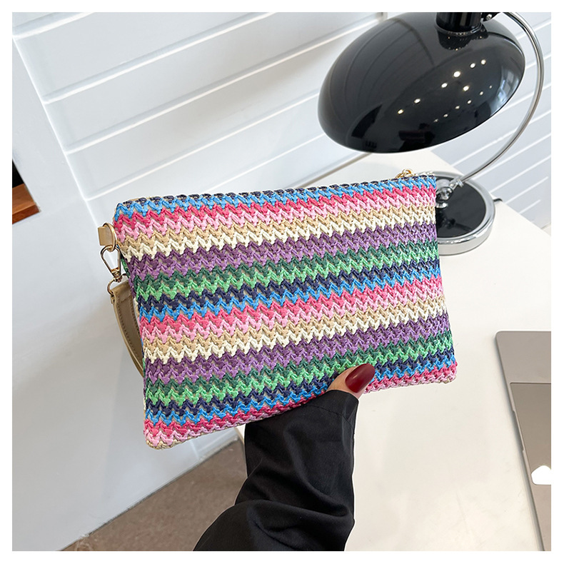 Straw Color Block Weave Square Evening Bags display picture 6