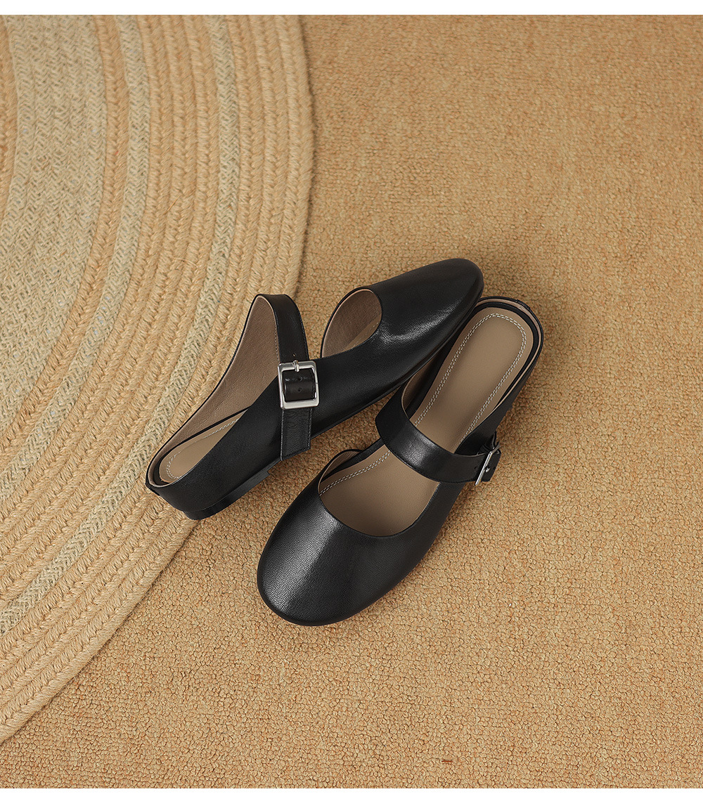 Sandal nữ quai chữ V đế bệt mũi tròn hở gót — đen chi tiết 24