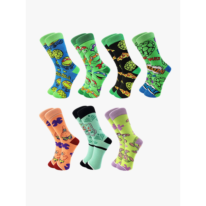 Foreign Trade Cartoon Ninja Turtles Series Unisex Mid-Calf Socks, European and American Style, Personalized Green Trendy Socks, One-Piece Dropshipping