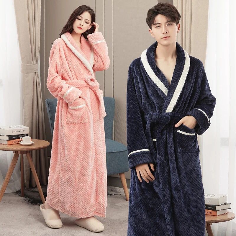 秋冬季情侶睡袍女士加厚法蘭絨浴袍男士冬天加長款珊瑚絨睡衣長袍