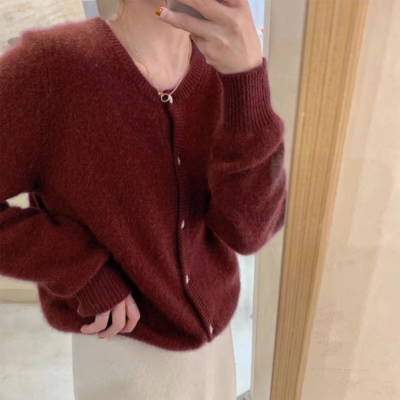 浣熊毛春秋新款圆领紫色短款针织小款开衫宽松外穿毛衣外套女|undefined