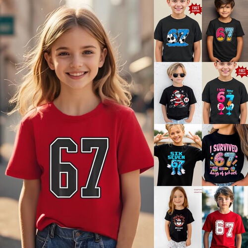 2026 New Christmas Children's Fine Combed Cotton 67 Short Sleeve Girls' T-Shirts Children's Apparel Boys' Short Sleeve