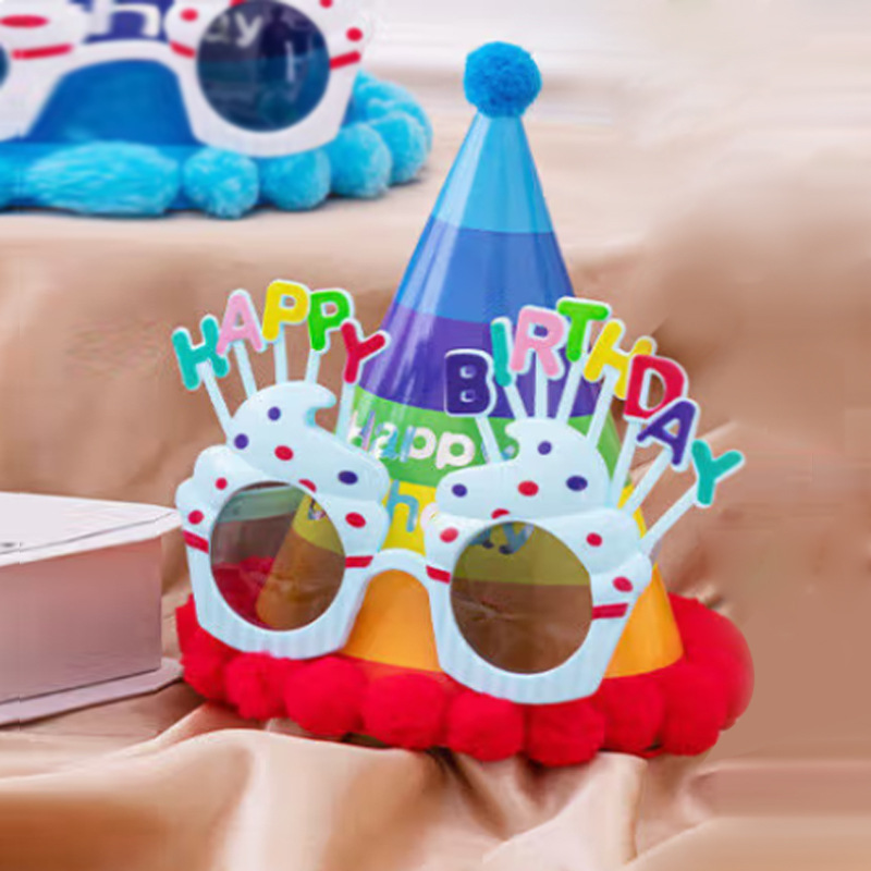안경 + 빨간 생일 모자