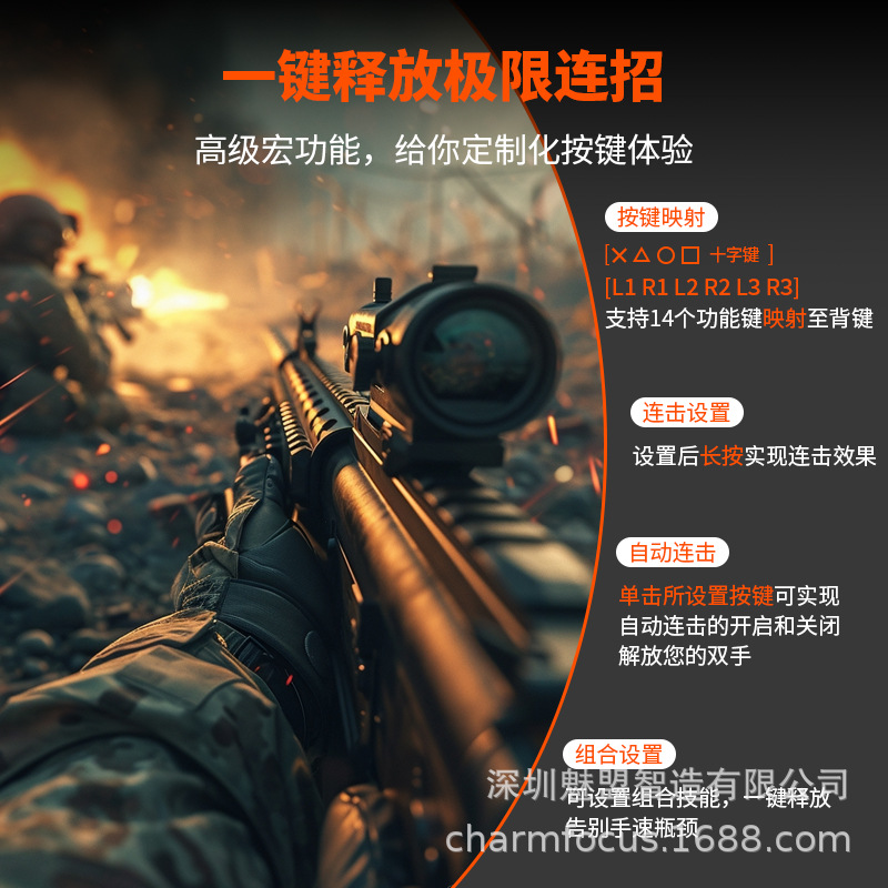 PS5 Elite cuatro teclas traseras antideslizantes bicolor goma suave clip trasero paleta CF-M502Edge controlador CHARMFOCUS