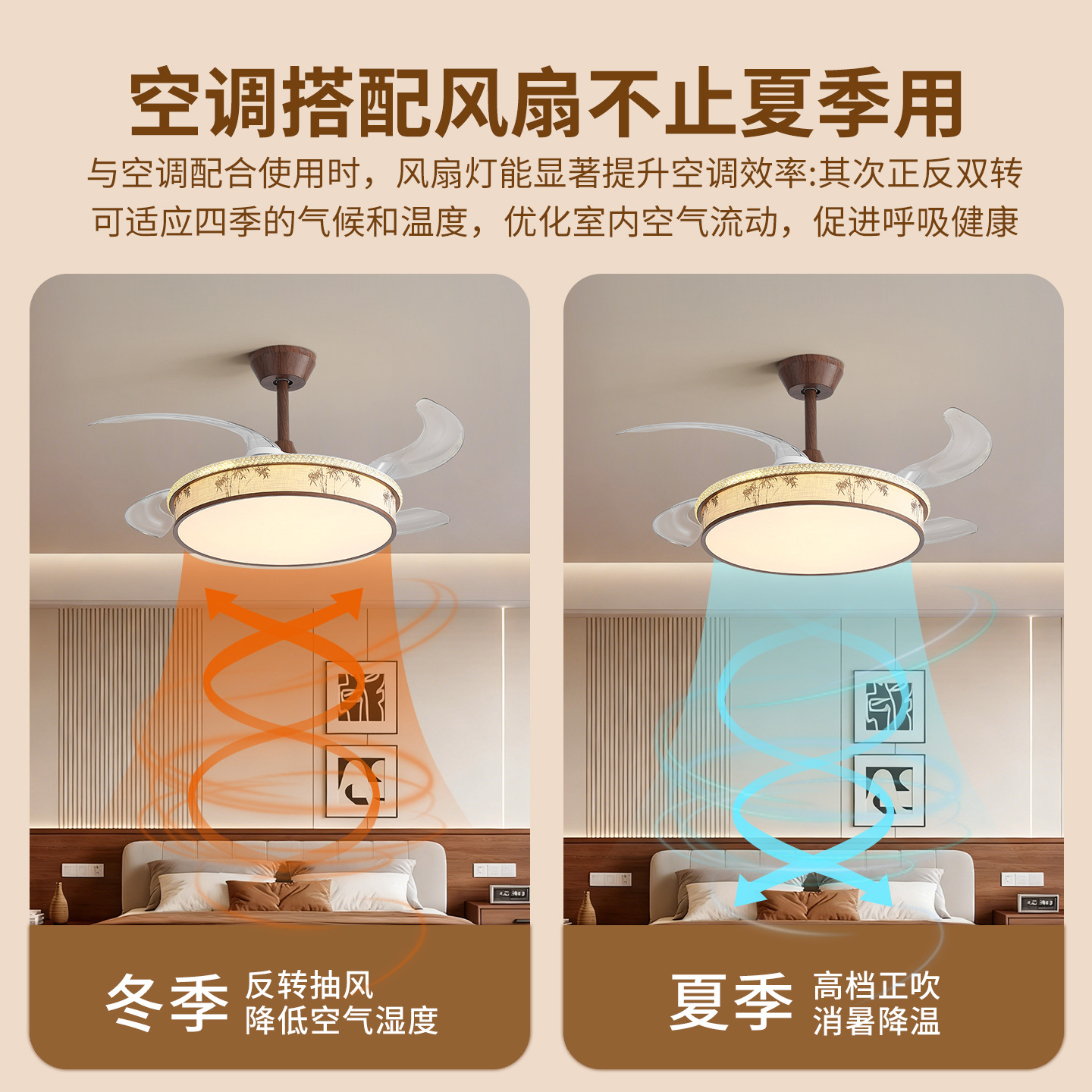 Lámpara de ventilador de comedor estilo antiguo nuevo estilo chino estética de la dinastía Song impresión de tela retrógrada gran ventilador eléctrico luz L263
