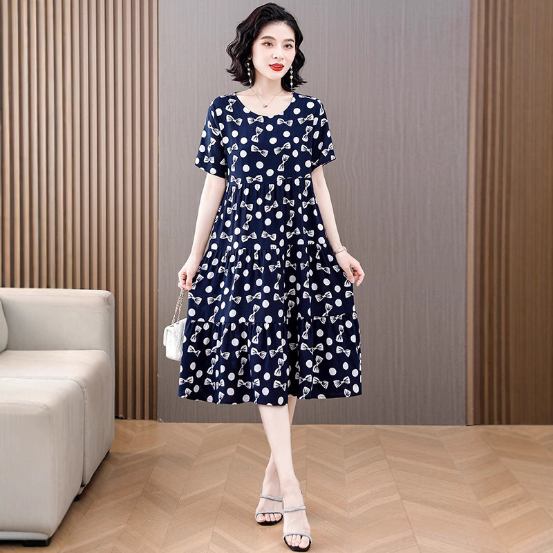 Cotton Silk Dress for Women Summer Plus Size Fashionable Young Mother's Dress with Sweet Elegant for Pregnant Women Floral Mid-Length Skirt Cotton Silk Dress for Women Summer Plus Size Fashionable Young Mother's Dress with Sweet Elegant for Pregnant Women Floral Mid-Length Skirt