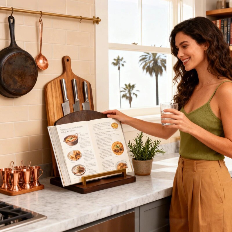 Wooden Recipe Stand for Home Use, Bookshelf, Multi-Purpose Cutting Board, Detachable Chopping Board, Kitchen Tabletop Solid Wood Recipe Stand