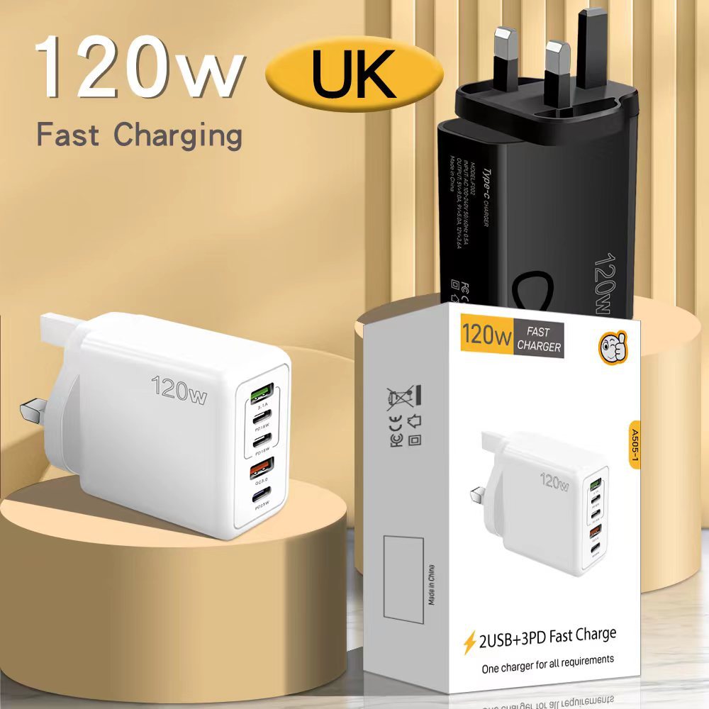 120 W mobilā tālruņa ātrais lādētājs Type-C britu standarta PD+USB vairāku portu adaptera planšetdatora uzlādes galviņa_voghion.com