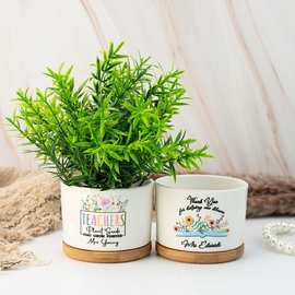 ETSY独立站POD花盆来图定制陶瓷盆栽桌摆礼物竹托盘一件定制