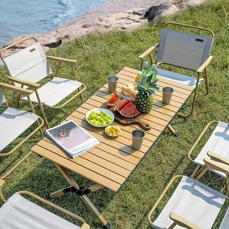 Folding egg roll table, camping table, outdoor table and chairs, portable picnic table, camping equipment table and chairs, outdoor patio table and chairs