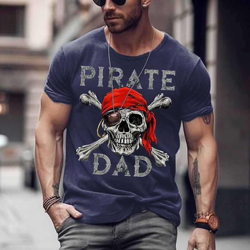 Cross-Border European and American Classic Christmas Skull Personalized Round-Neck Casual Short-Sleeved T-Shirt High-Quality Imitation Cotton Men's Top