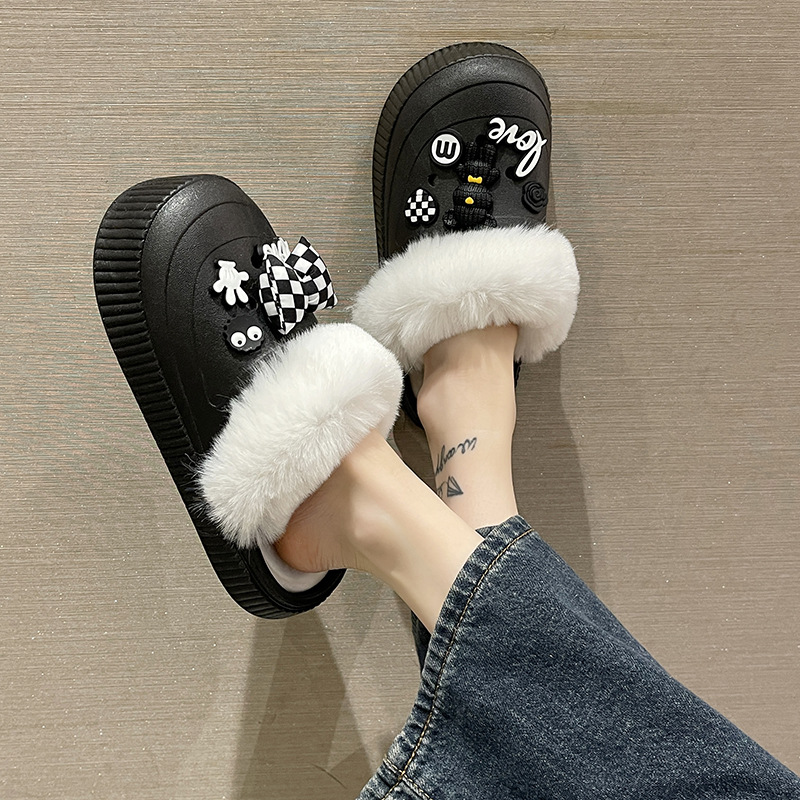 New plush cotton shoes DIY winter women's home thick soles, detachable and washable cotton slippers for women