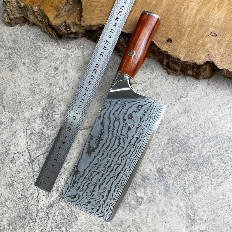现货菜刀专用锋利切肉钢刀73层大马士革钢切片刀vg10菜刀檀木手柄