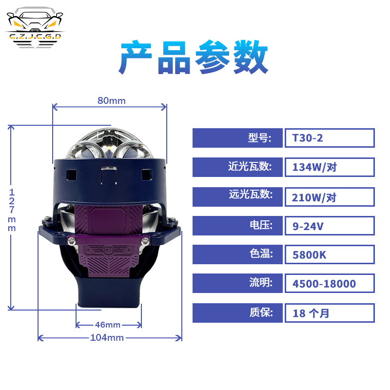 Nuevos productos de venta caliente doble láser automóvil faro LED lente de luz dual 3.0 pulgadas prisma ultra brillante 80W faro