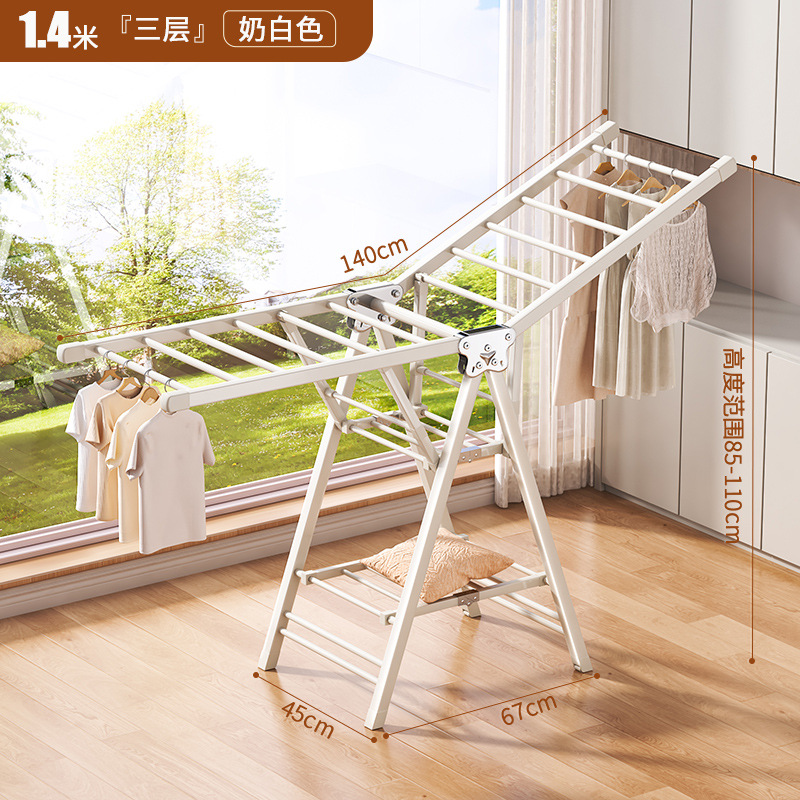 Percha de secado plegable sin instalación, piso al suelo, dormitorio, balcón ajustable, percha de secado interior y exterior, varilla de secado para bebés