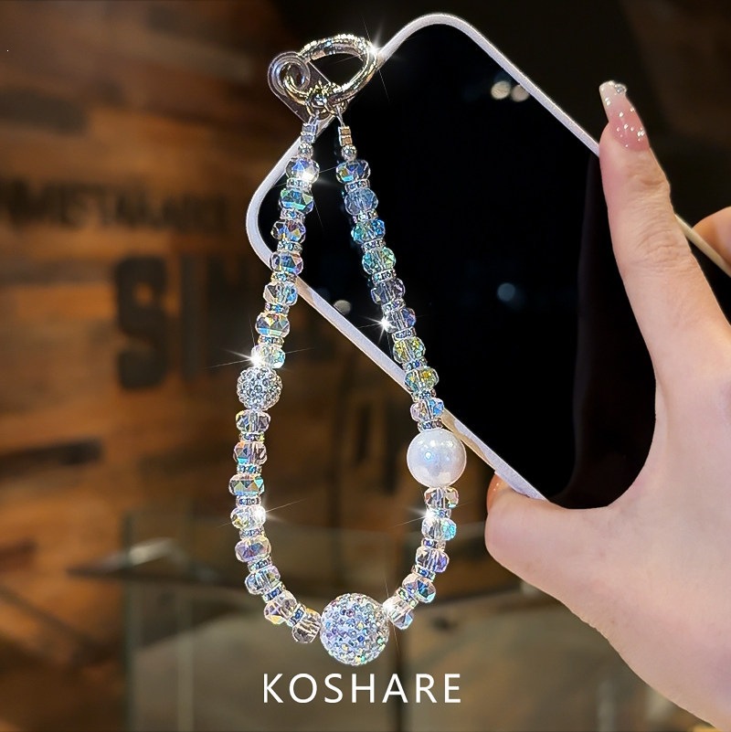 Flujo de perlas de diamante ligero de lujo de alto nivel bolsos de cristal colgante colgante de mano colgante de red de mujer colgante