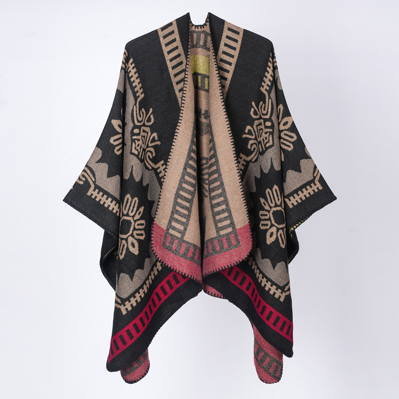 New Autumn and Winter Cross-Border Graphic Retro Patterned Line Design Shawl Cape for Women, Travel Cardigan for Warmth New Autumn and Winter Cross-Border Graphic Retro Patterned Line Design Shawl Cape for Women, Travel Cardigan for Warmth