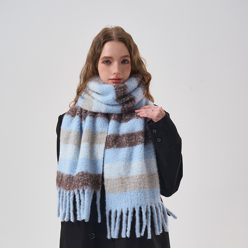 Women's Wool Blend Scarf Minimalist Striped Winter Warmer_voghion.com