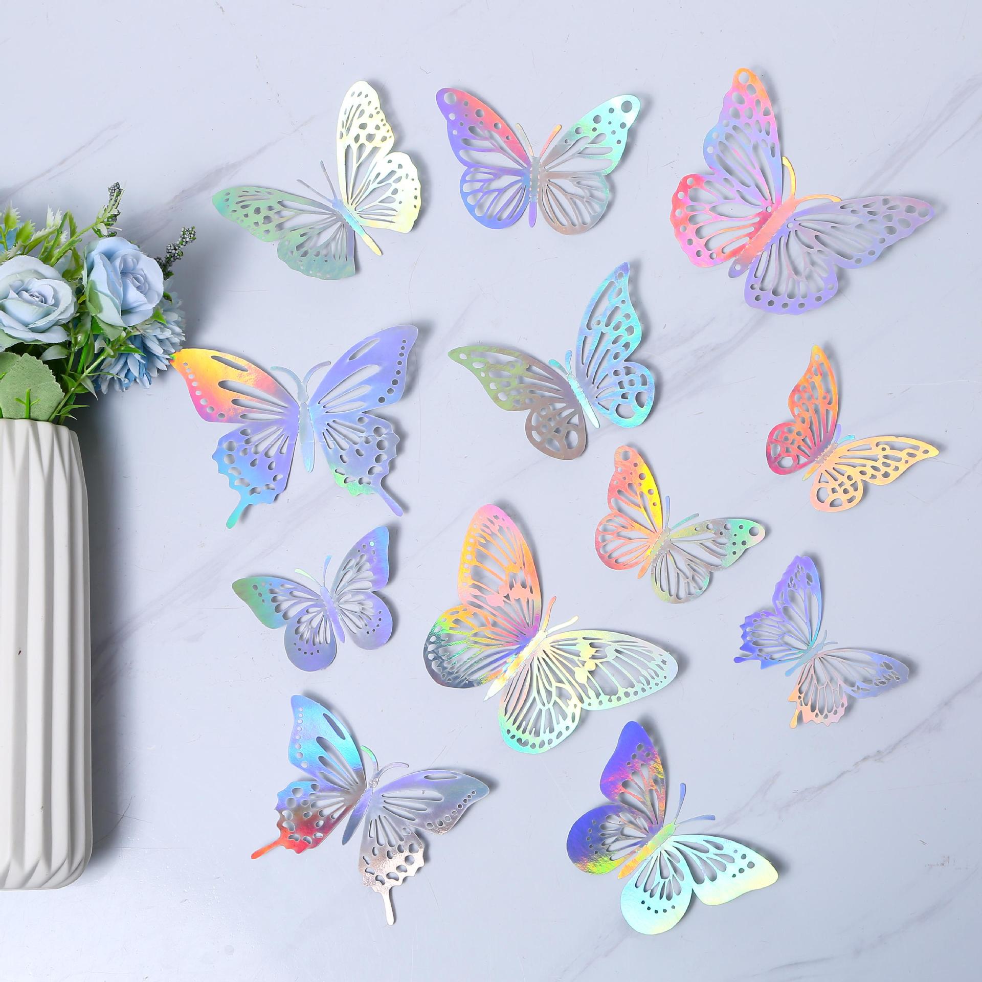 炫彩仿真小蝴蝶镂空蝴蝶贴纸仿真蝴蝶墙贴卧室装饰客厅门纸贴批发