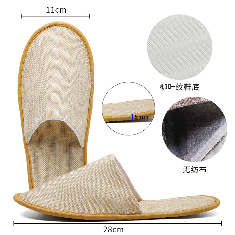 간단한 노란색 린넨 슬리퍼 (프리 사이즈, 38 ~ 43 야드, 5mm 미끄럼 방지 솔에 적합)