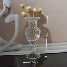 可定微缩食玩娃娃屋diy配件ins风高脚玻璃干花花瓶欧式模型摆件
