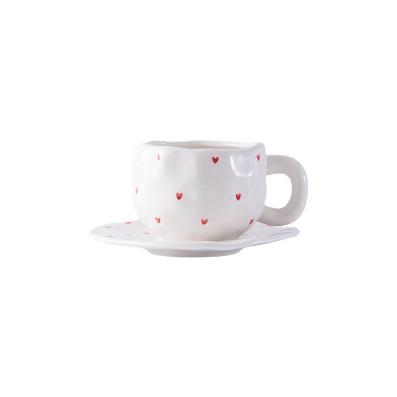 クリエイティブ手握りコーヒーカップ皿器具セット陶磁器ネット赤ins風きれいなお茶食器手描き|undefined