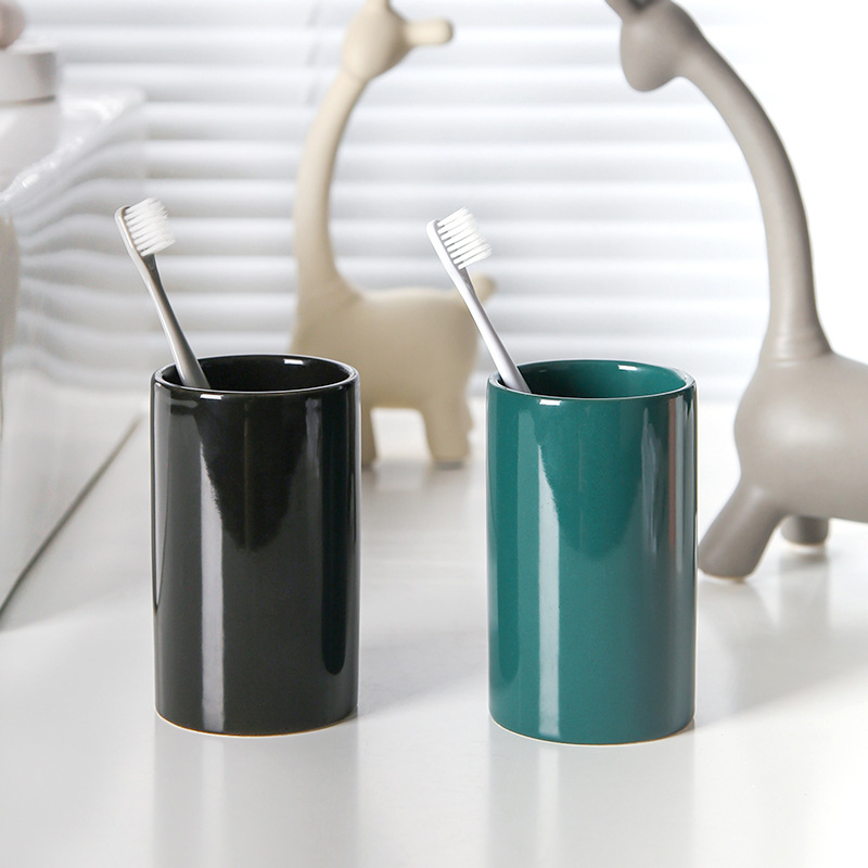 Vaso simple para enjuague bucal, vaso de cerámica, soporte para cepillo de dientes, vaso de agua para parejas, vaso cilíndrico, vaso para enjuague bucal para uso en hoteles y en el hogar