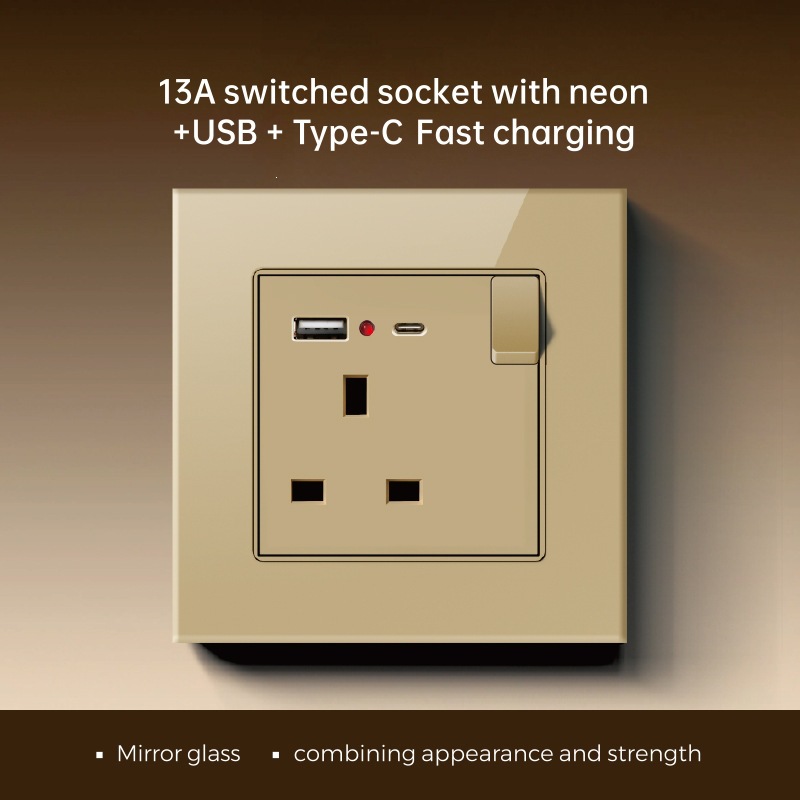 Marco de vidrio británico oro pared interruptor socket fabricantes de comercio exterior 86 interruptor tipo C socket de carga rápida image 18