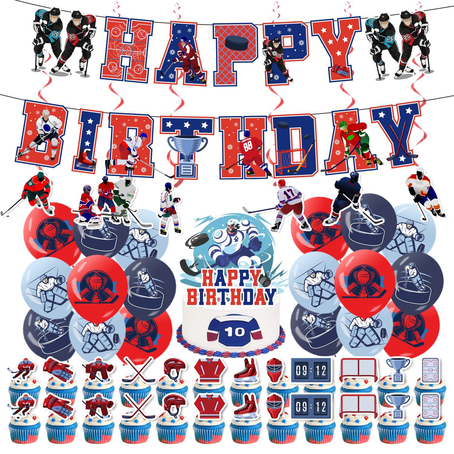 Ready Stock Ice Hockey Theme Holiday Birthday Scene Layout Party Decoration Supplies Banner Balloon Flag Flag Set