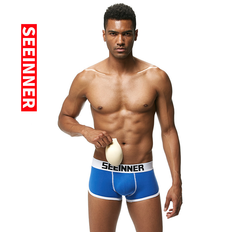 Men's Underwear Export Aliexpress Amazon Cotton Padded Hip Cup Solid Color Boxer Briefs Hip-Lifting New Breathable Hip-Lifting