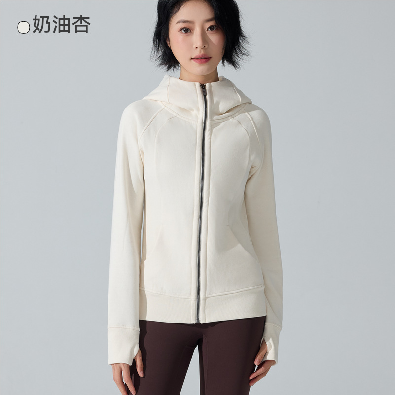 Otoño y invierno abrigo deportivo caliente con cremallera completa con chaqueta de yoga encapuchada con camisa de lana para correr y correr chaqueta de fitness image 8