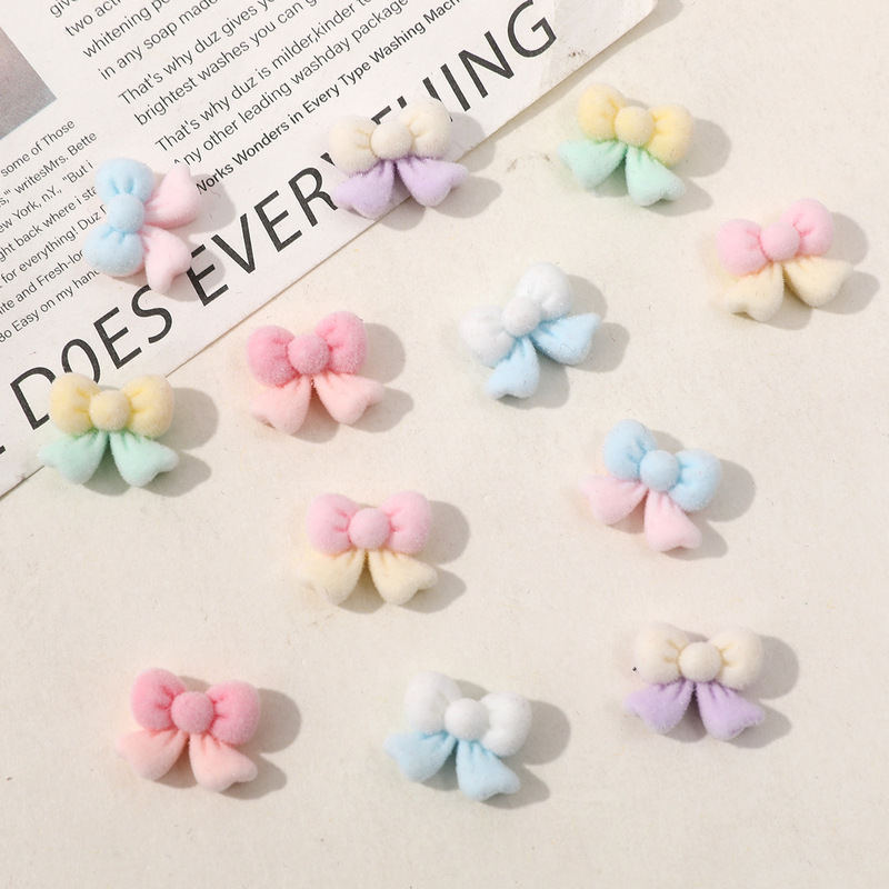 Sweet cute princess small bow two-color stitching bow tie flocking patch DIY manicure female nail accessories
