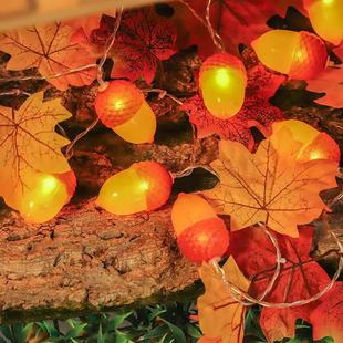 Cross-border LED Fabric Simulation Maple Leaf Light String Harvest Festival Thanksgiving Halloween Decoration Pumpkin Acorn Color Light String