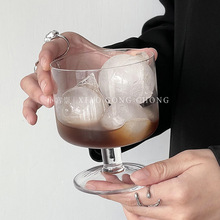I9ATins小众复古胖墩高脚玻璃杯冰美式拿铁咖啡杯冷饮杯果汁杯雪