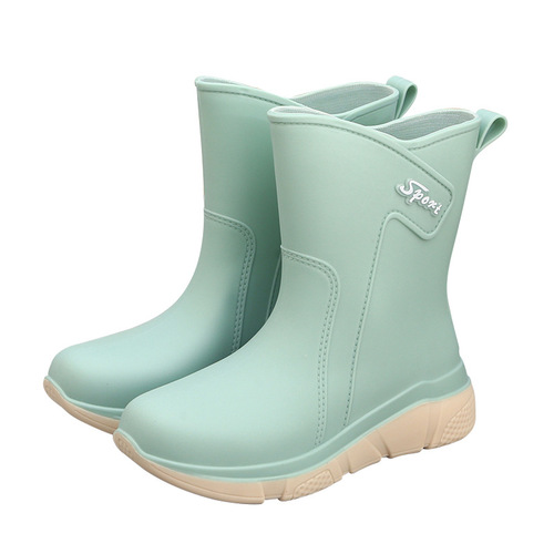 Fashionable Women's Mid-Center Waterproof Slip-Resistant Outdoor Wear Durable Rain Boots Kitchen Car Wash Student Thick Sole Waterproof Shoes for Women