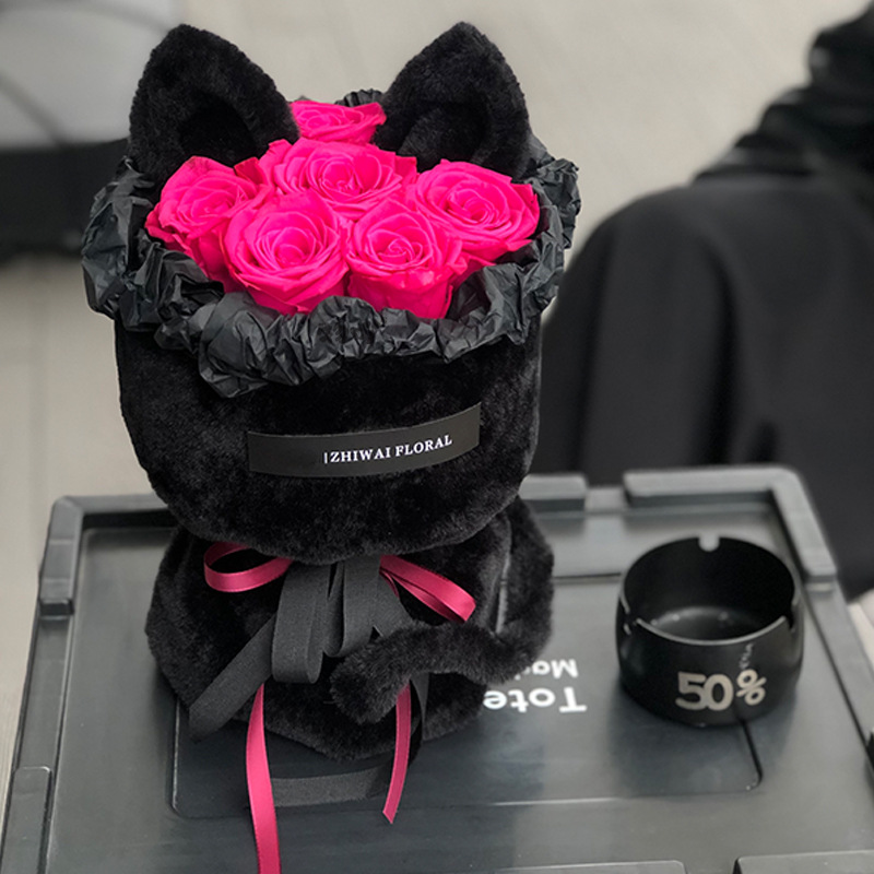 Ramo de Flores Preservadas con Orejas de Gato, Producto Terminado, Regalo de Alta Gama para el Día de San Valentín para Novia, Regalo Creativo y Lindo al por Mayor
