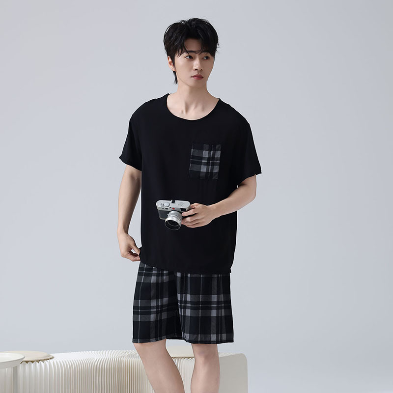 Pajamas for Men, Summer Cotton Silk Short-Sleeved Shorts, Thin Style 2026 New Summer Men's Artificial Cotton Home Wear Set