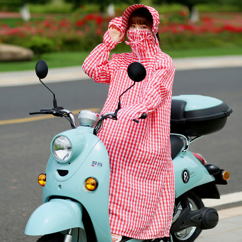 Hooded long electric vehicle sun protection clothing for women in summer full-body anti-UV shawl for cycling and motorcycle sun protection clothing