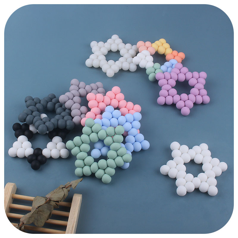 Nuevos suministros para bebés DIY creativo cuentas de silicona mordedura de pegamento dientes de bebé pulido palo estrella de seis puntas juguete mordedor