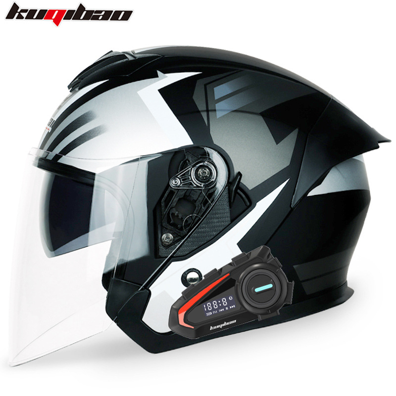 Motosiklet kaskı (dəbilqə) — Motuoche Dual Lens Motorcycle - black-and-white-with-white-lens-k20-bluetooth-m