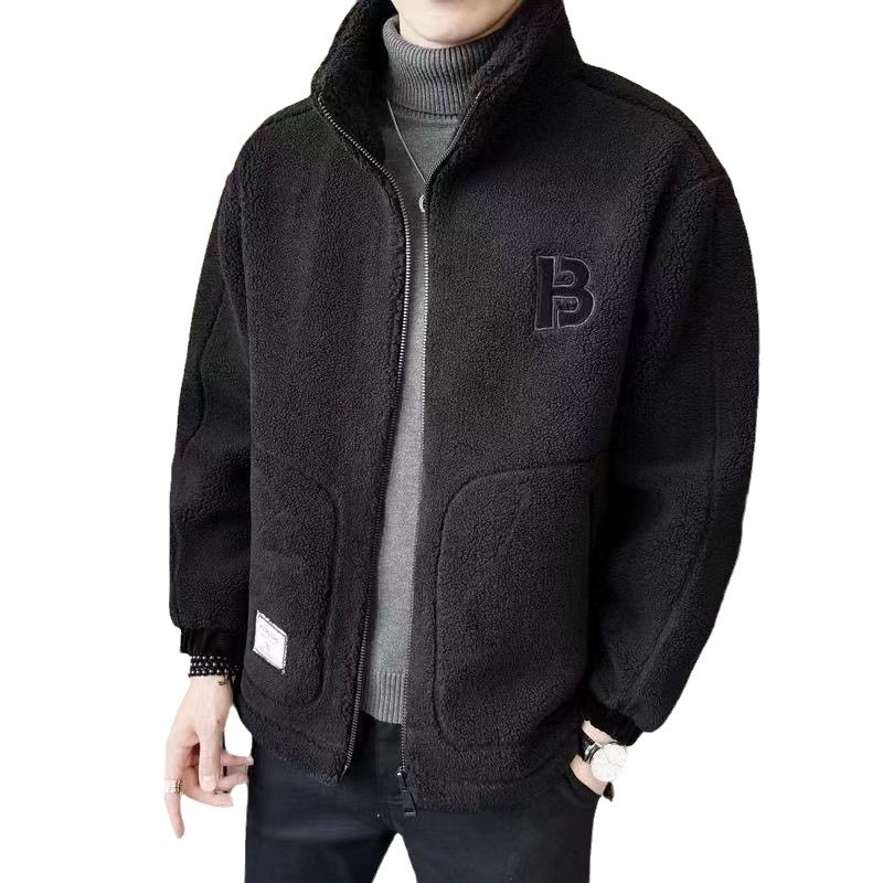 (2개) 국경 간 가을과 겨울 새로운 모방 양고기 벨벳 재킷 남자 수직 칼라 유행 기모 두꺼운 남자 겨울 자켓