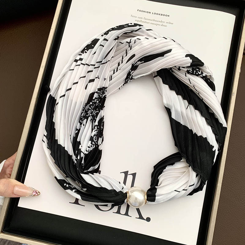 Hebilla de succión magnética collar de perlas bufanda de seda larga y estrecha bufanda de cuello femenino con camisa bufanda fina bufanda de seda plisada bufanda