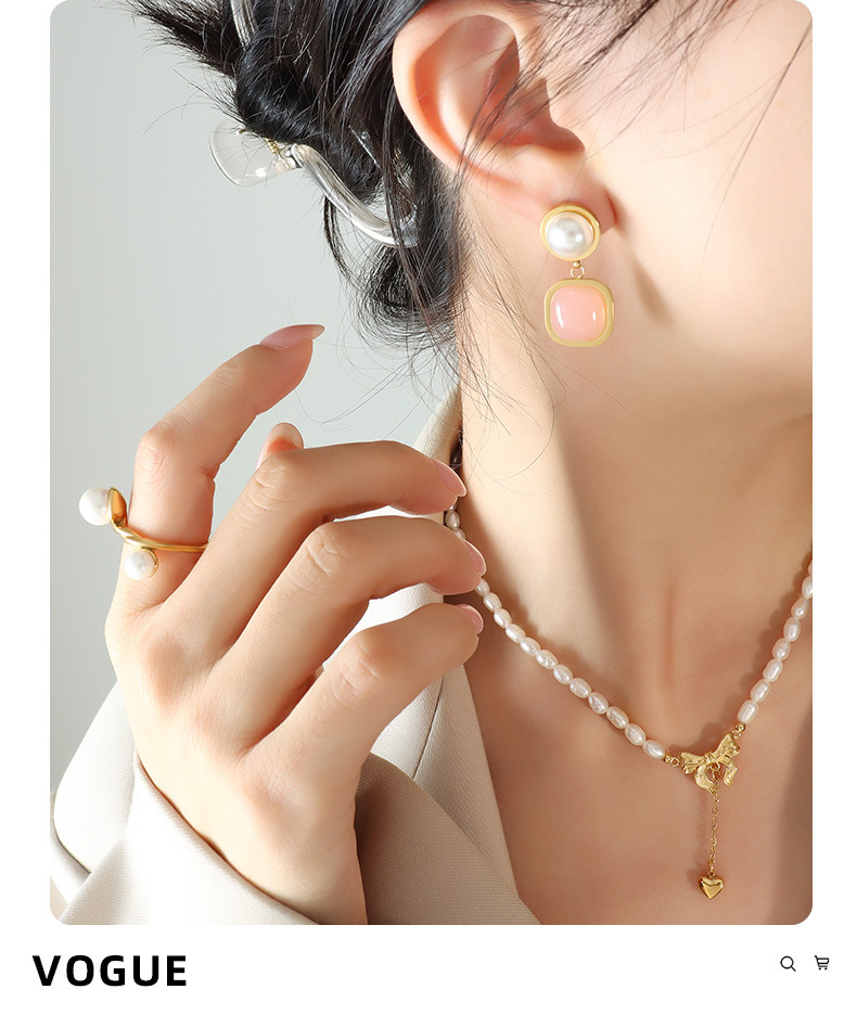 Elegant Round Square Titanium Steel Plating Artificial Pearls Drop Earrings 1 Pair display picture 3